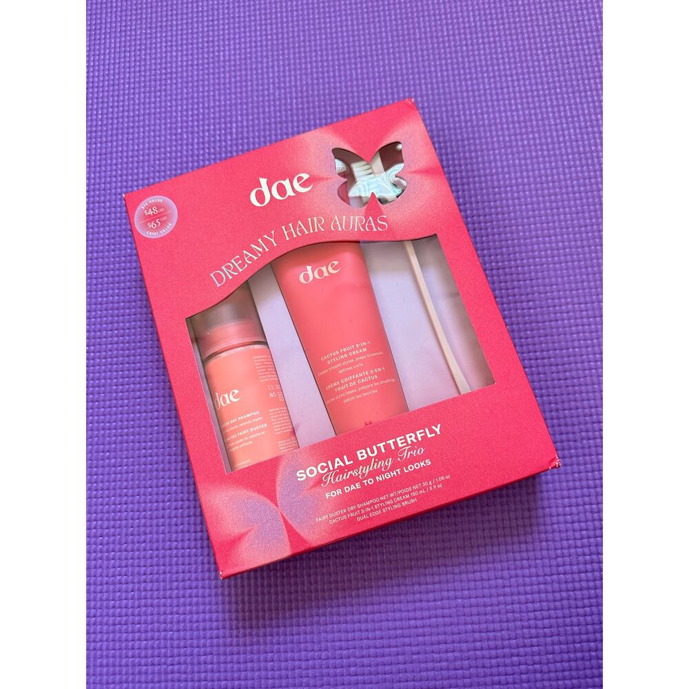 New dae Dreamy Hair Auras Set Dry Shampoo, 3-in1 Styling Cream, Dual Edge Brush